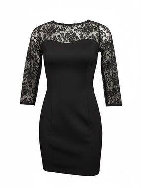 Guess Black Lace Yoke Fitted Sheath Dress